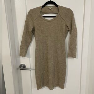 Wilfred Wool Long Sleeve Open Cut Oatmeal Bodycon Knit Aritzia Dress Medium